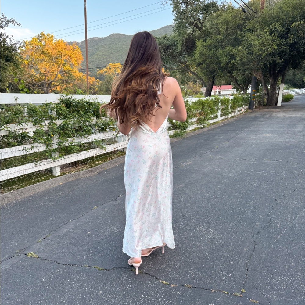 Frankie’s Bikinis Madeleine Floral Satin Maxi Dress